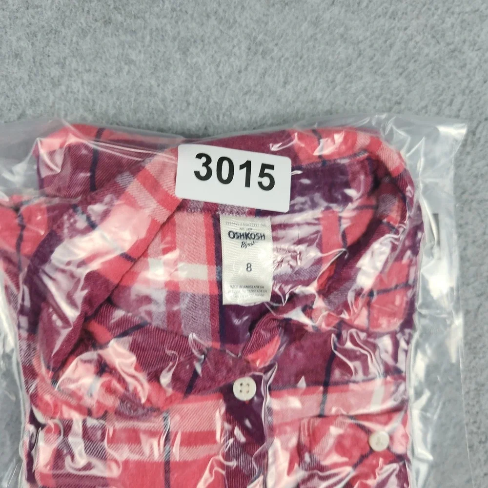 OshKosh‎ B'gosh Popover Tunic Top Girls 8 Pink Plaid Flannel Cotton Tie Waist